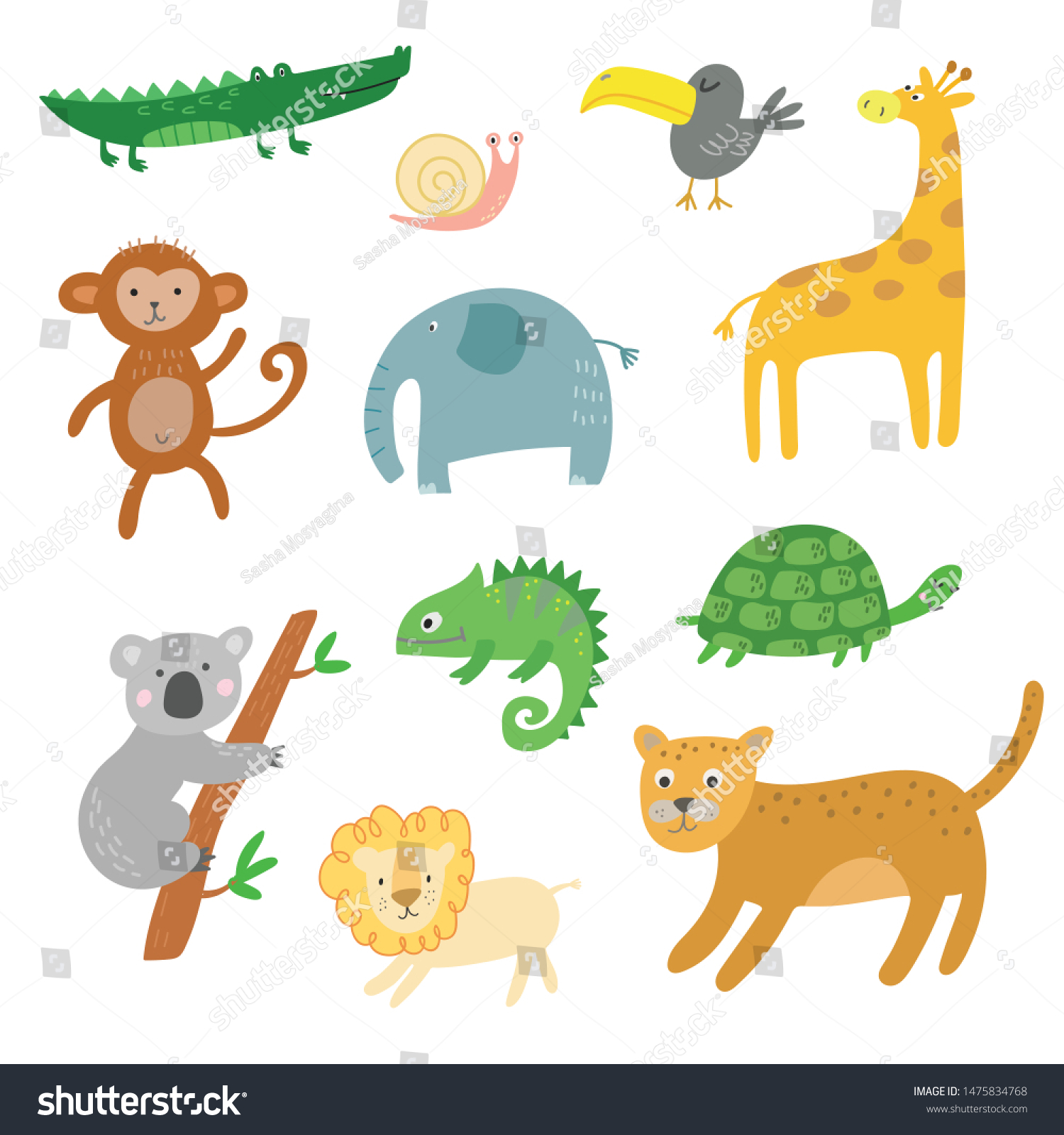 African Animals Jungle Tropical Animals Clipart Stock Vector (Royalty ...