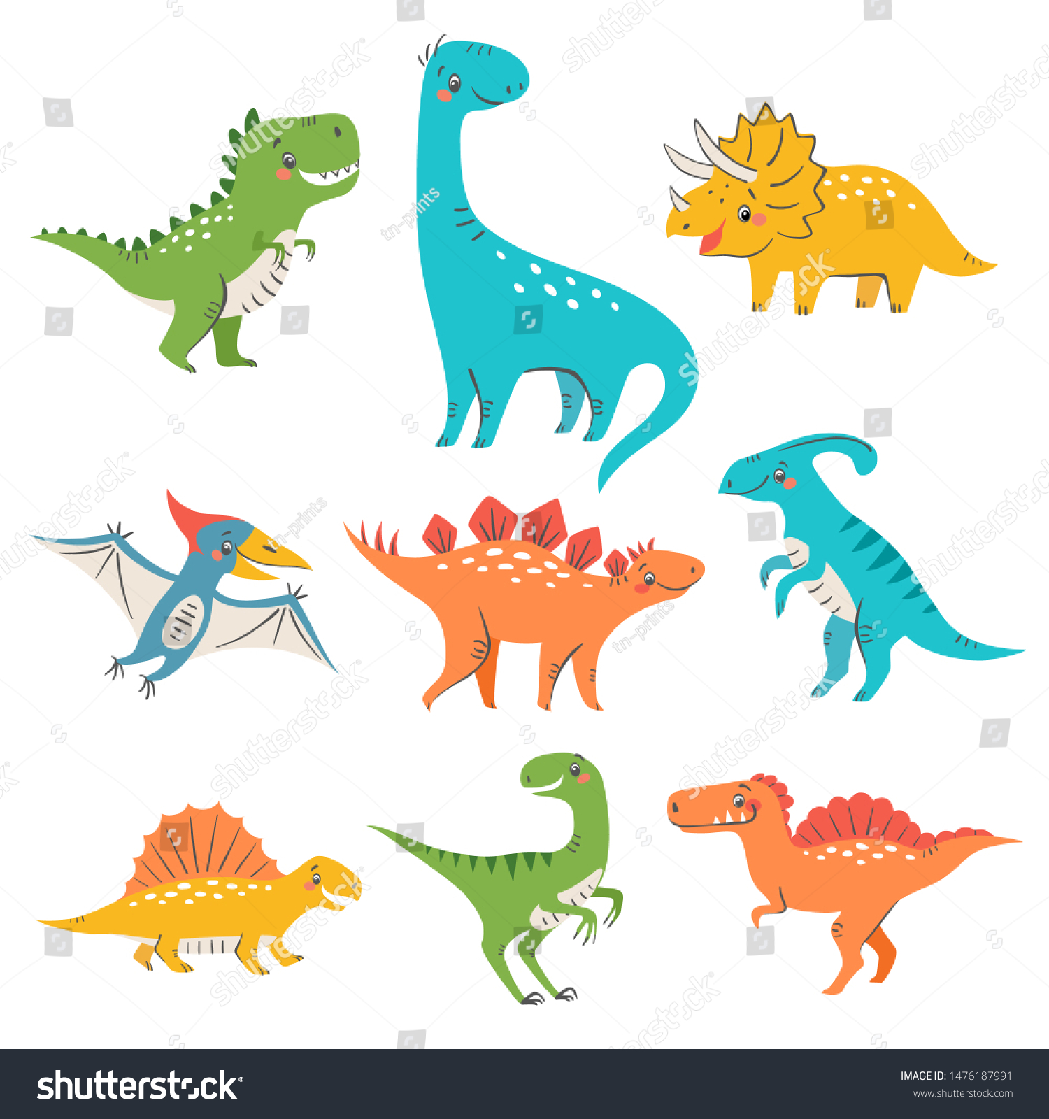 Set Cute Colorful Dinosaurs Kids Design Stock Vector (Royalty Free ...