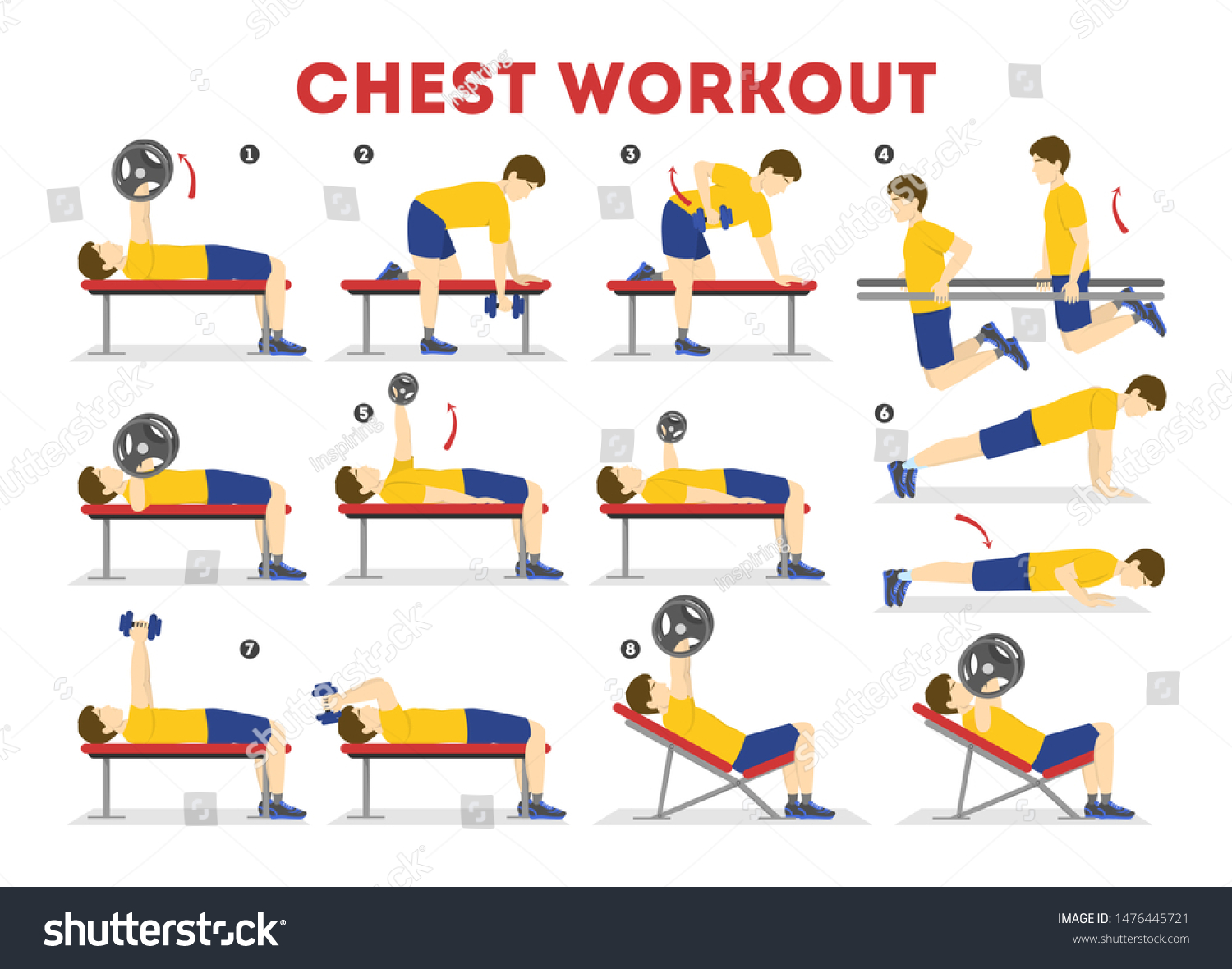 Chest Workout Set Collection Exercise Arm Stock Vector (Royalty Free ...