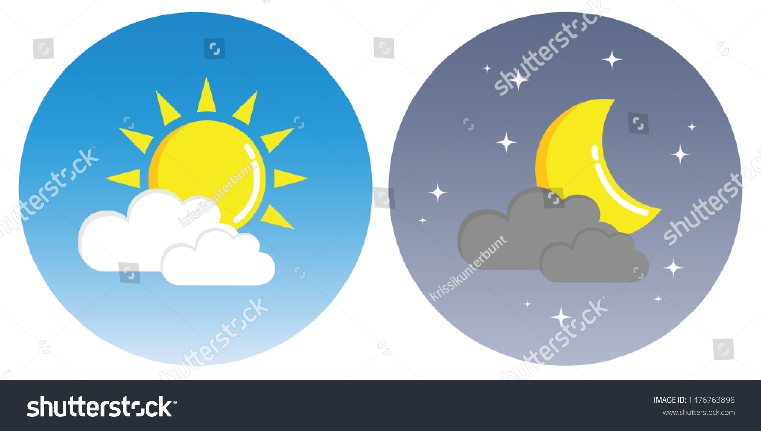 Sun Moon Clouds Circle Day Night Stock Illustration 1476763898 ...