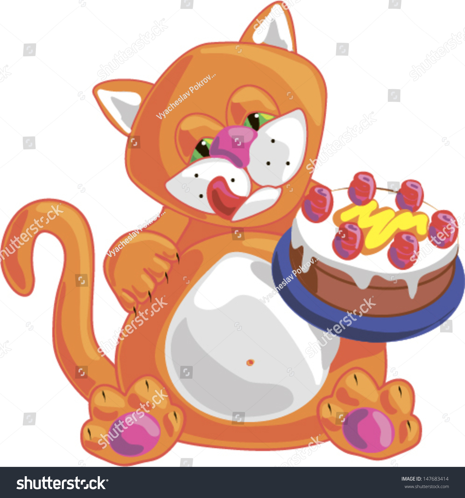 Birthday Card Funny Cartoon Cat Cake Stock Vector (Royalty Free ...