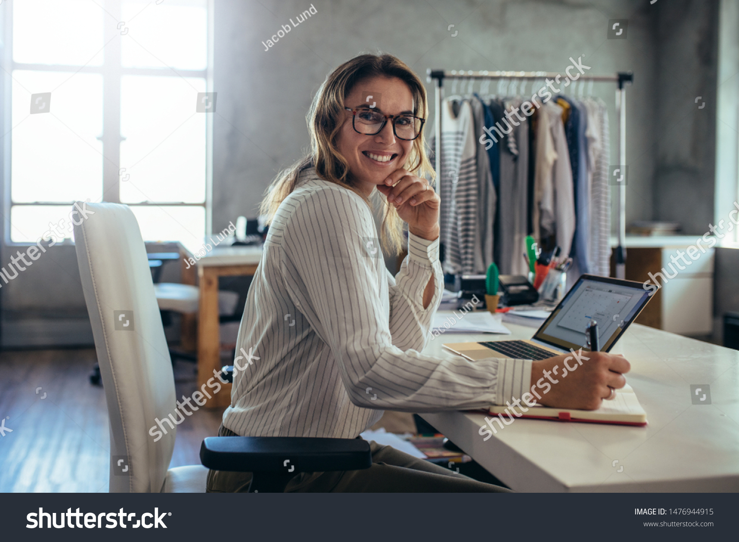 Smiling Young Woman Taking Note Orders Stock Photo 1476944915 ...