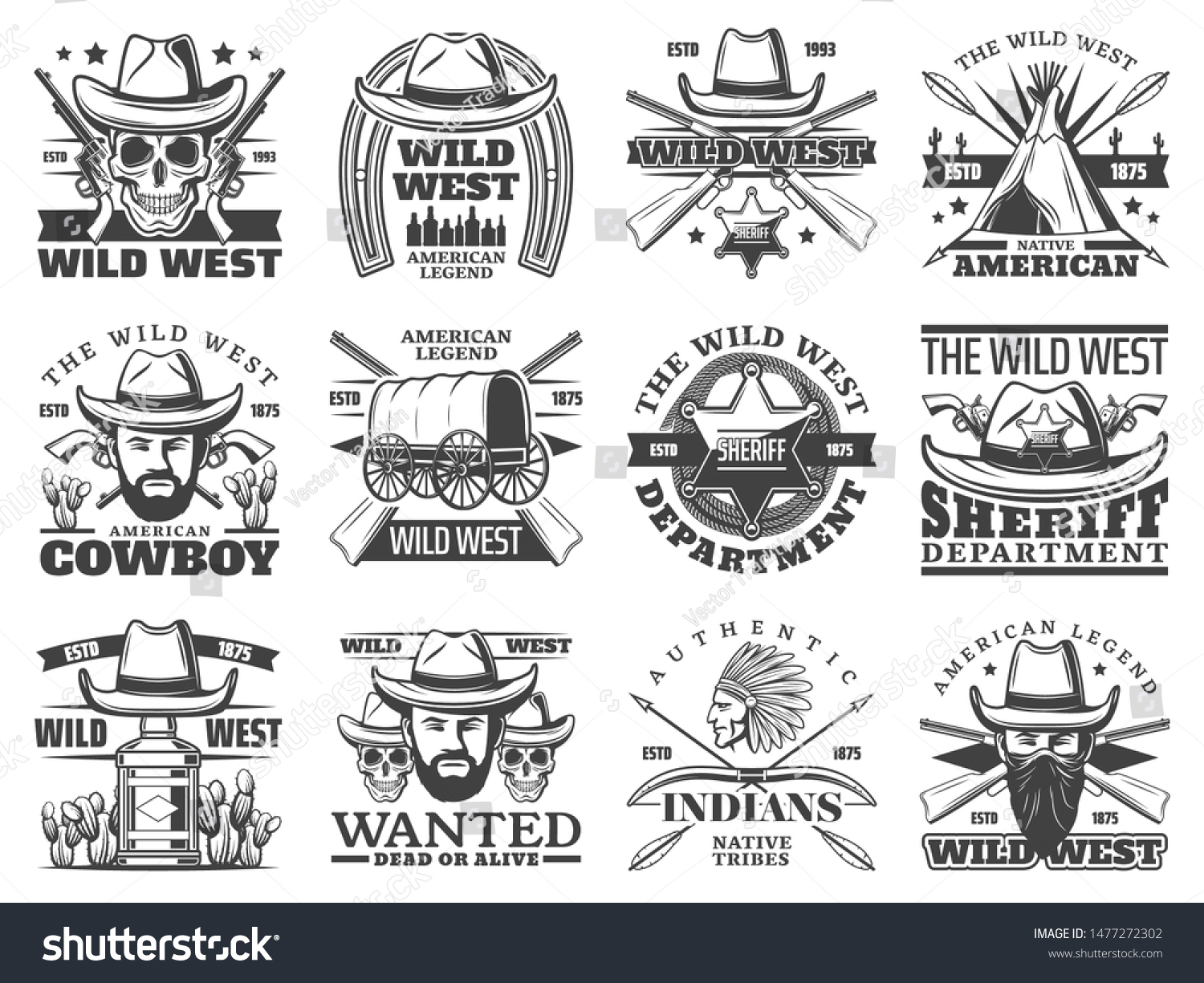 Wild West Cowboy Skull Sheriff Western Stock Vector (Royalty Free ...