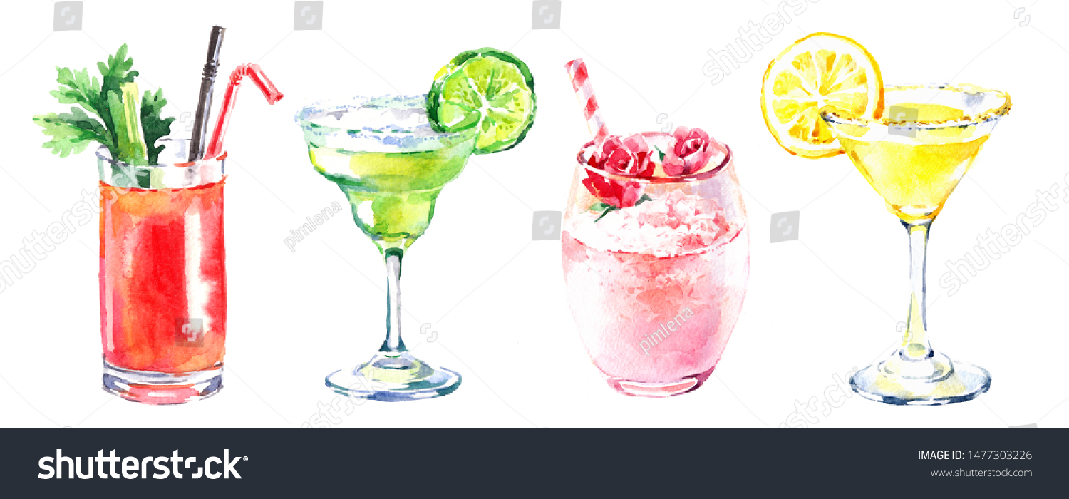 Watercolor Cocktail Illustration Set Painted Isolated Stock ...