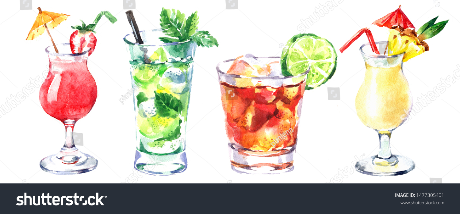 Watercolor Cocktail Illustration Set Painted Isolated Stock ...