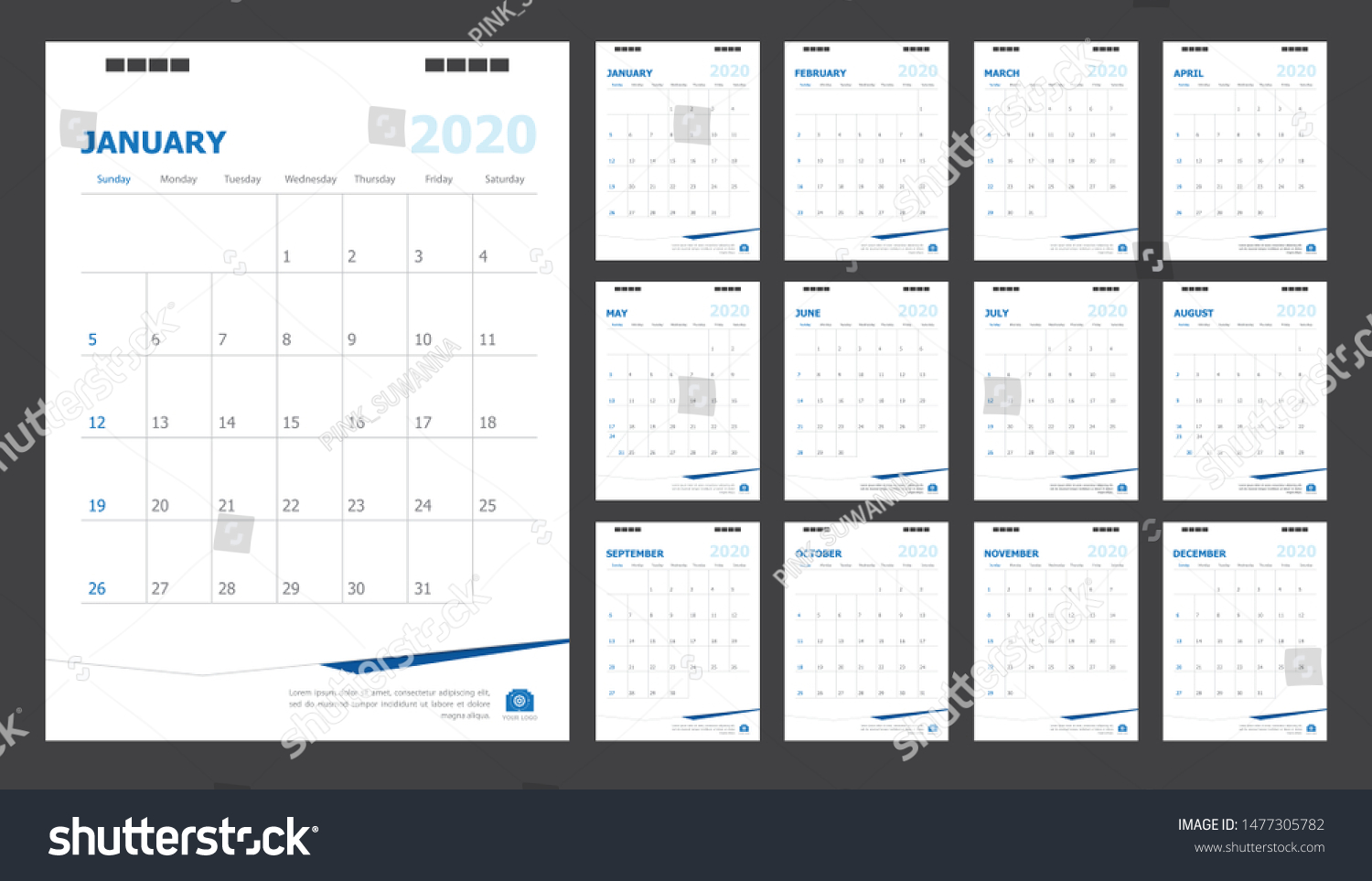 Calendar 2020 Blue Background Stock Vector (Royalty Free) 1477305782 ...