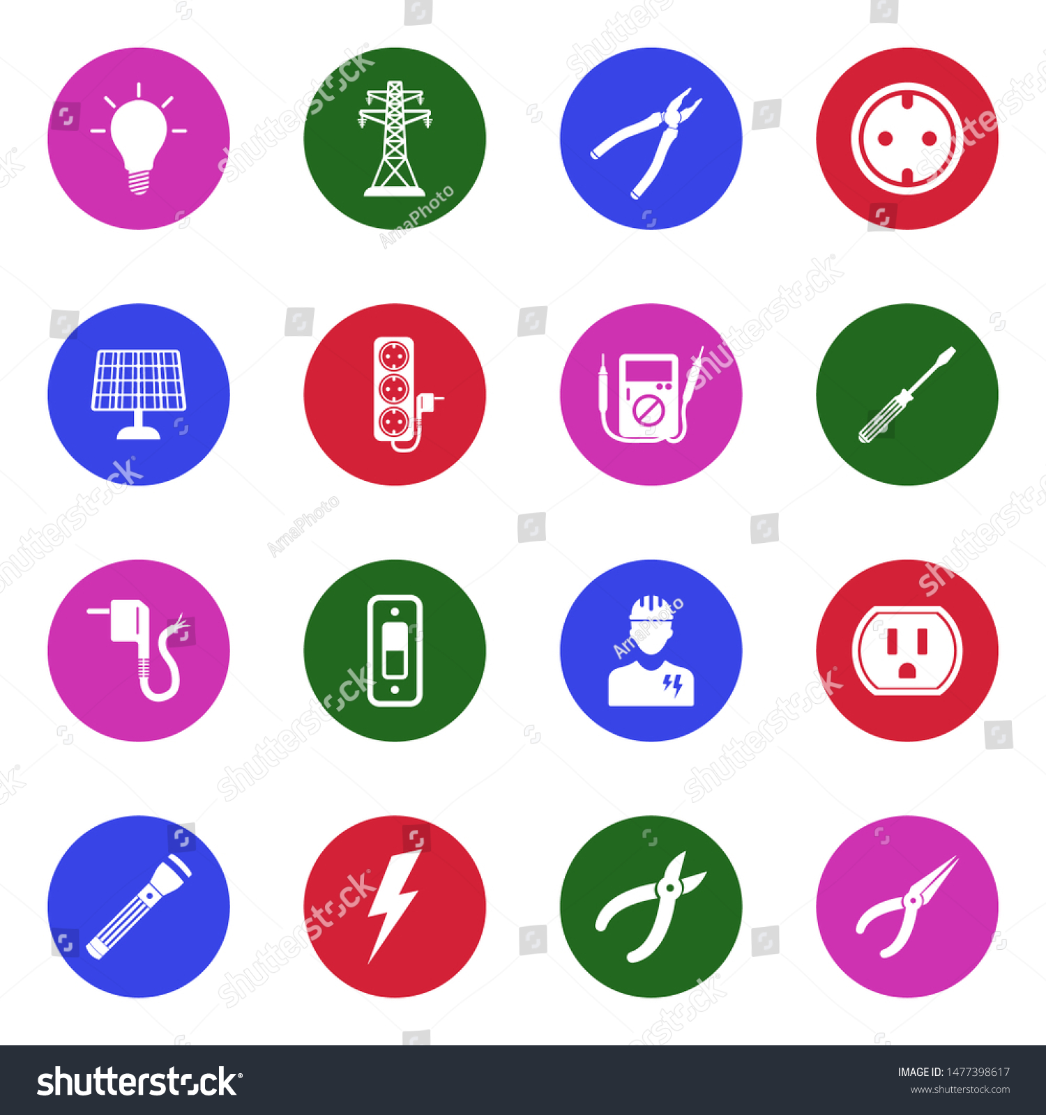 Electrician Icons White Flat Design Circle Stock Vector (Royalty Free ...