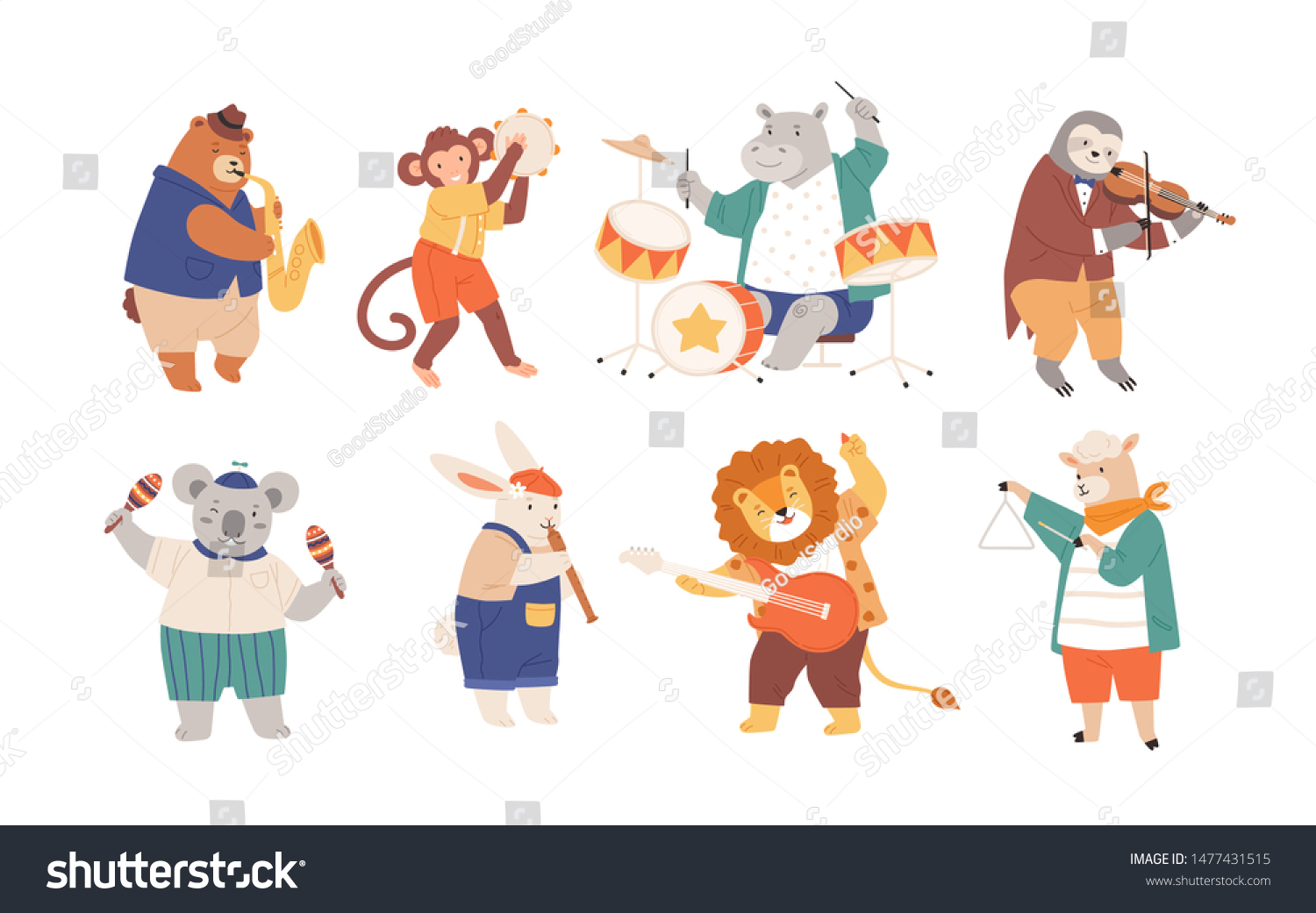 Bundle Funny Animals Playing Musical Instruments Stock Vector (Royalty ...