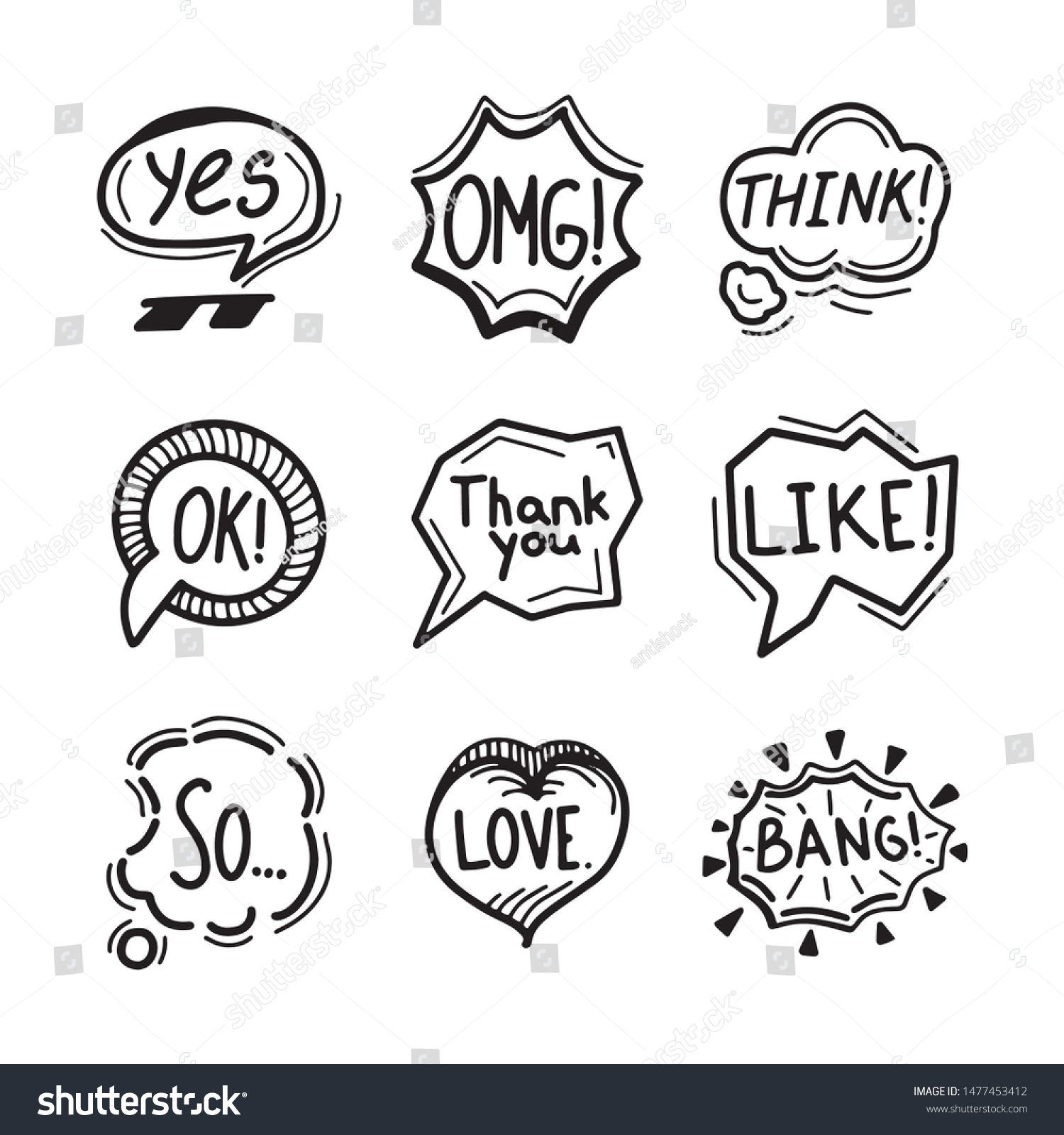 Set Hand Drawn Speech Bubbles Clouds Stock Vector Royalty Free 1477453412 Shutterstock 4921