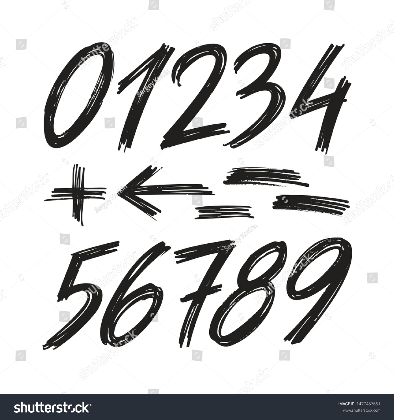 Numbers Sketch Brush Handwritten Style Design Stock Vector (Royalty ...