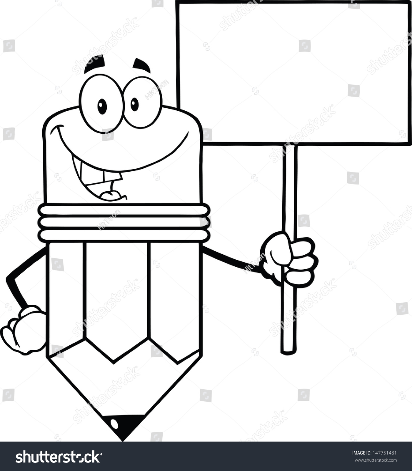 Outlined Pencil Cartoon Character Holding Blank Stock Illustration ...