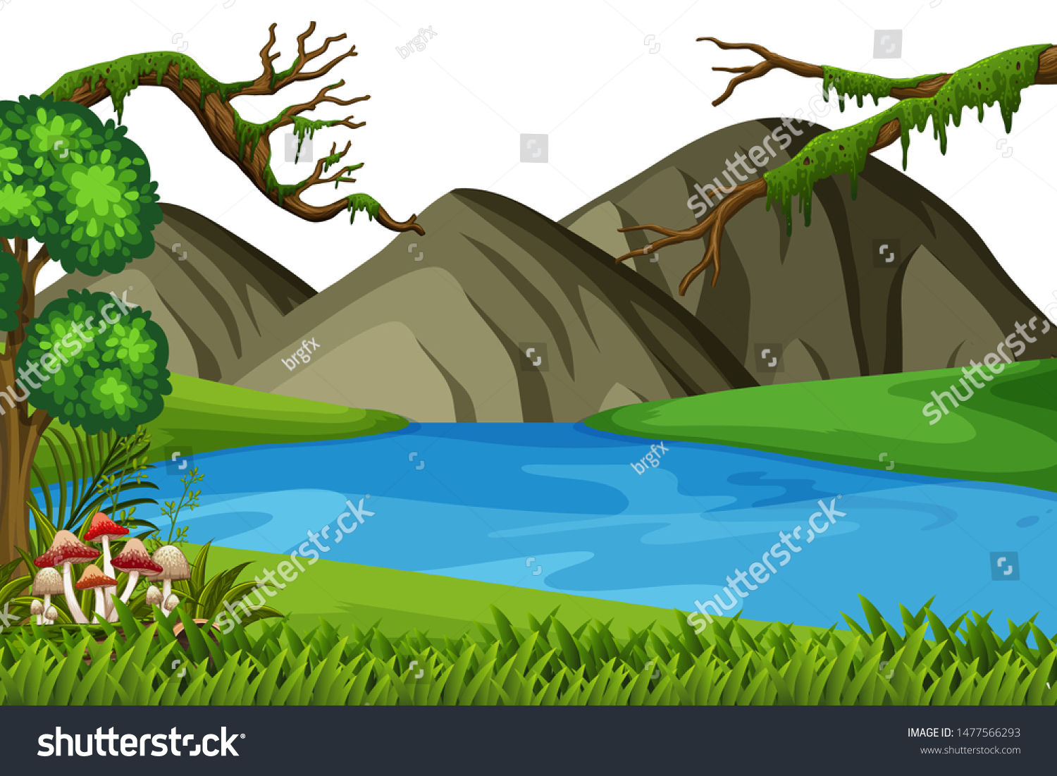 Scenery Background Big Mountains River Illustration Stock Vector Scenery Background Big Mountains River Illustration Stock Vector