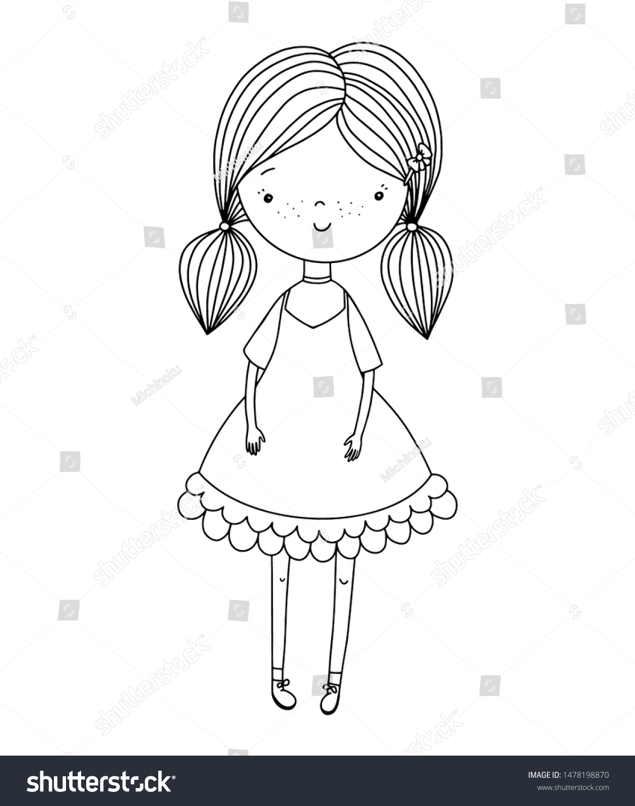 Black White Outline Portrait Girl Coloring Stock Vector (Royalty Free ...