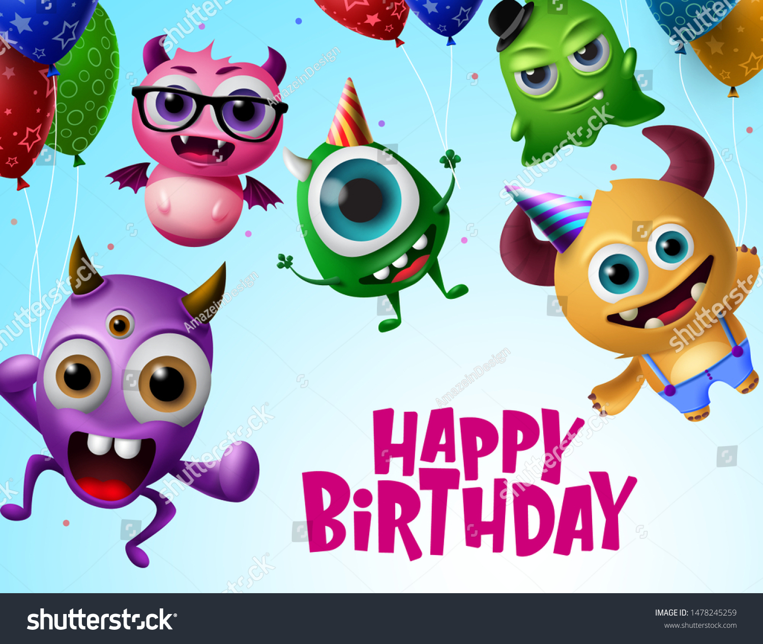 Happy Birthday Monster Characters Vector Design Stock Vector (Royalty ...