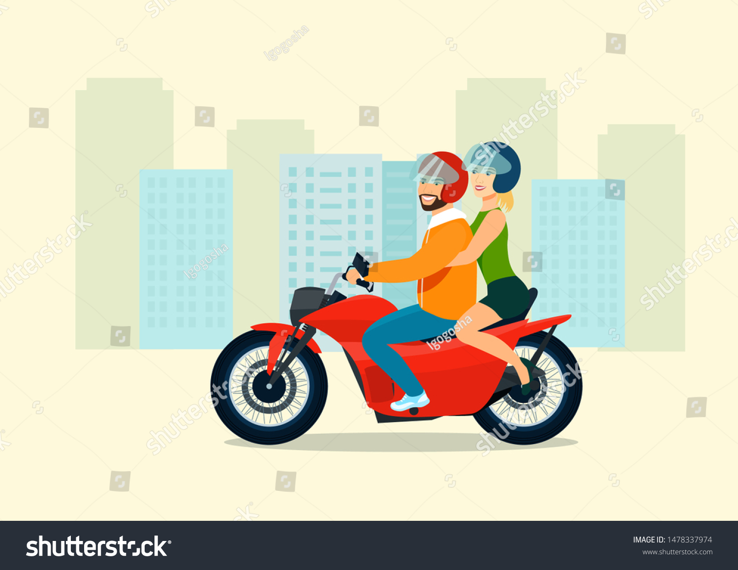 Young Man Woman Ride Motorcycle Vector Stock Vector Royalty Free 1478337974 Shutterstock