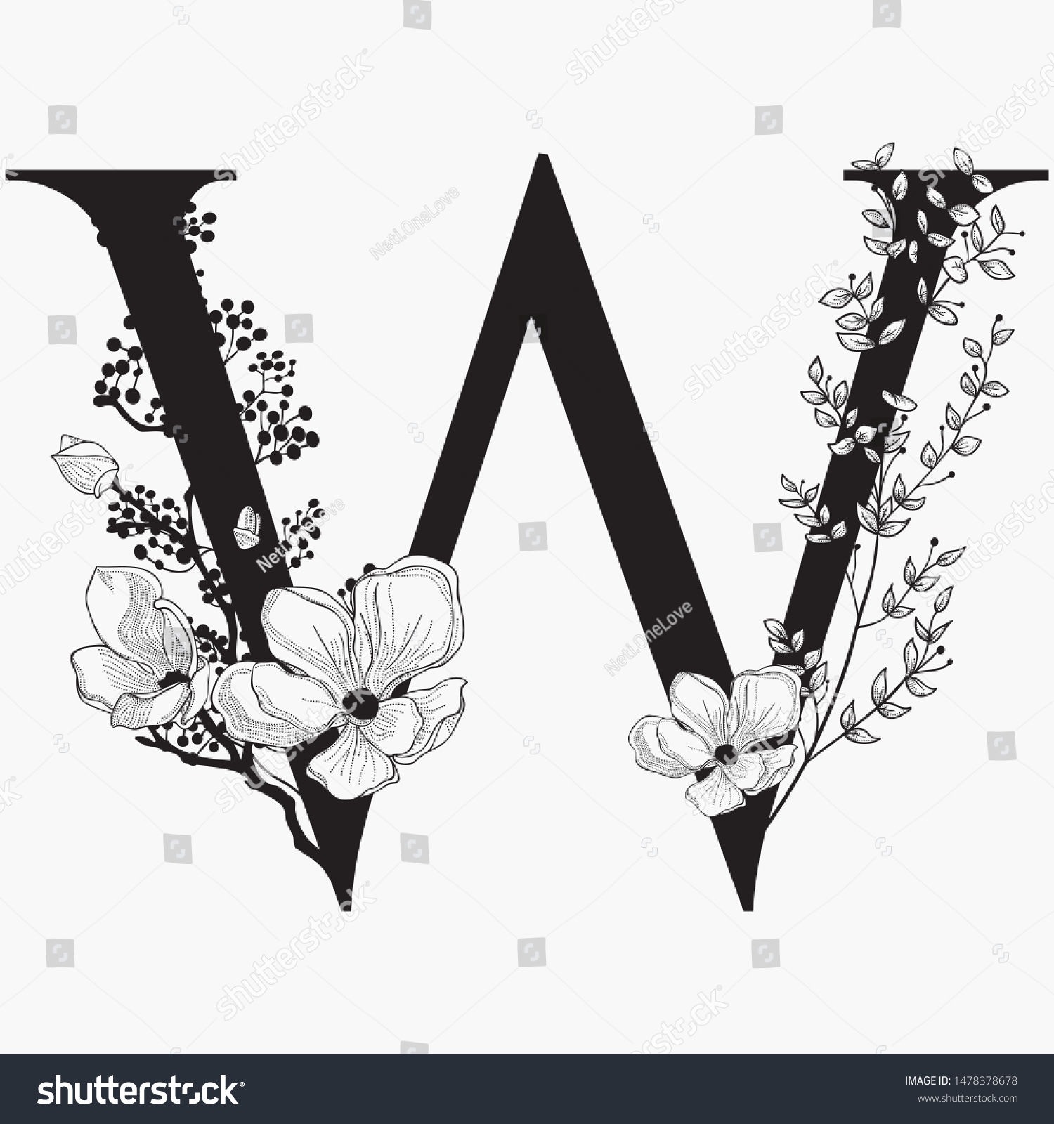 Vector Hand Drawn Floral Alphabet Monogram Stock Vector (Royalty Free ...