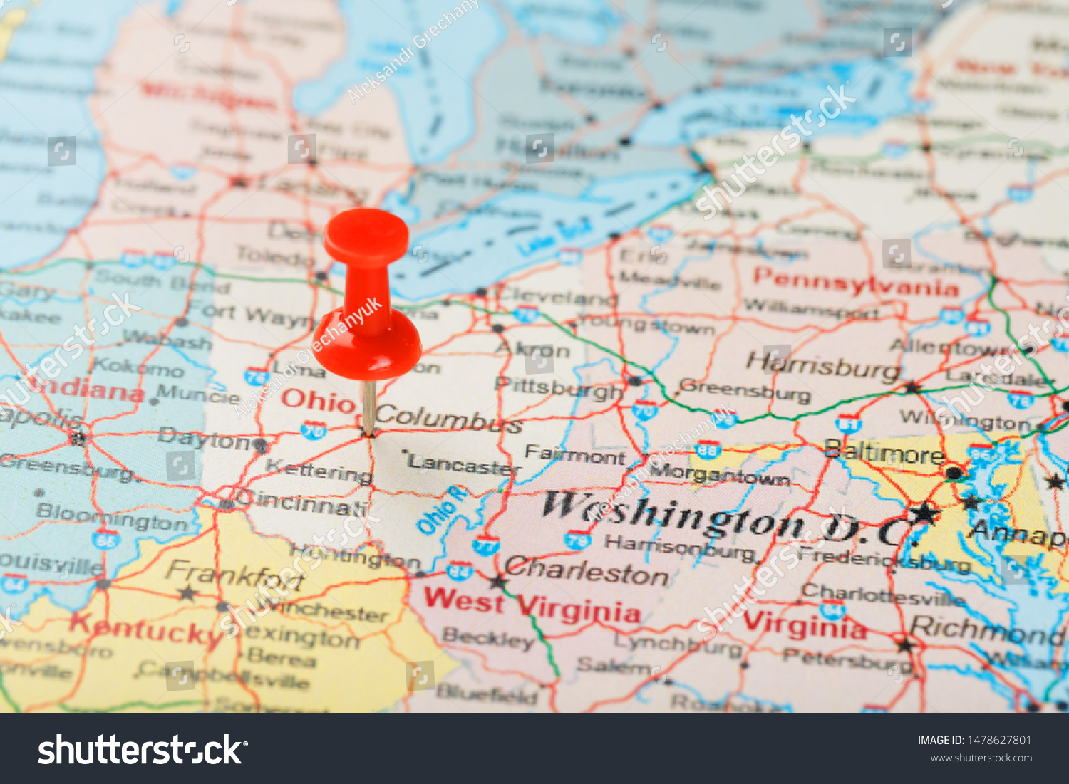 Columbus Ohio On Us Map Red Clerical Needle On Map Usa Stock Photo 1474629968 Shutterstock