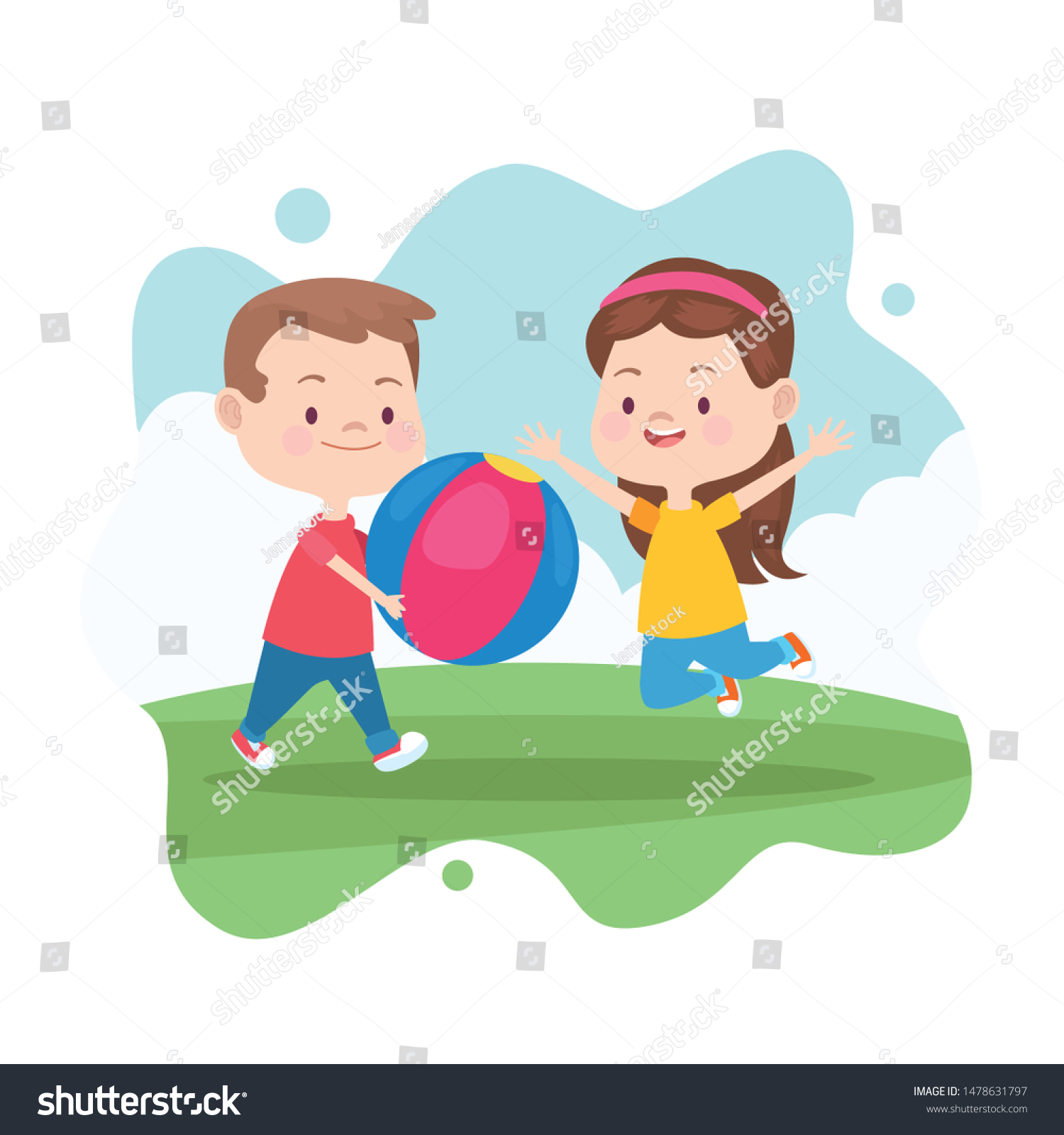 Kids Boy Girl Friends Playing Ball Stock Vector (Royalty Free ...