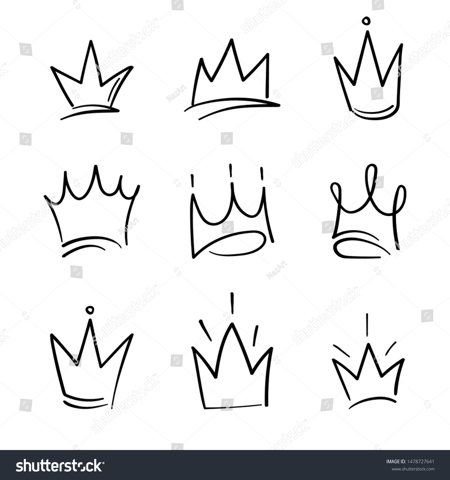 Hand Drawn Crowns Logo Set Queen Stock Vector (Royalty Free) 1478727641 ...