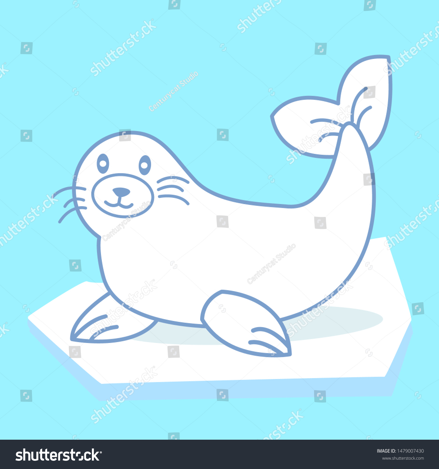 Cartoon Cute Kawaii Sea Lion On Stock Vector (Royalty Free) 1479007430 ...