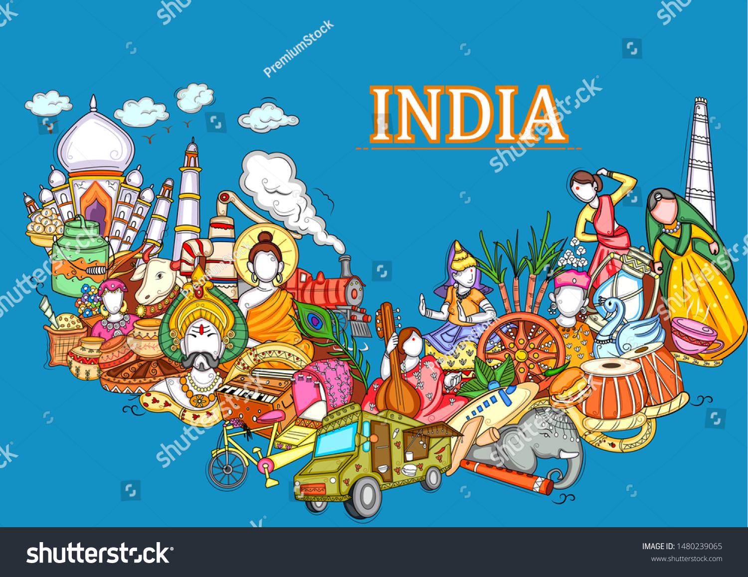 Vector Design Indian Collage Illustration Showing Stock Vector (Royalty ...