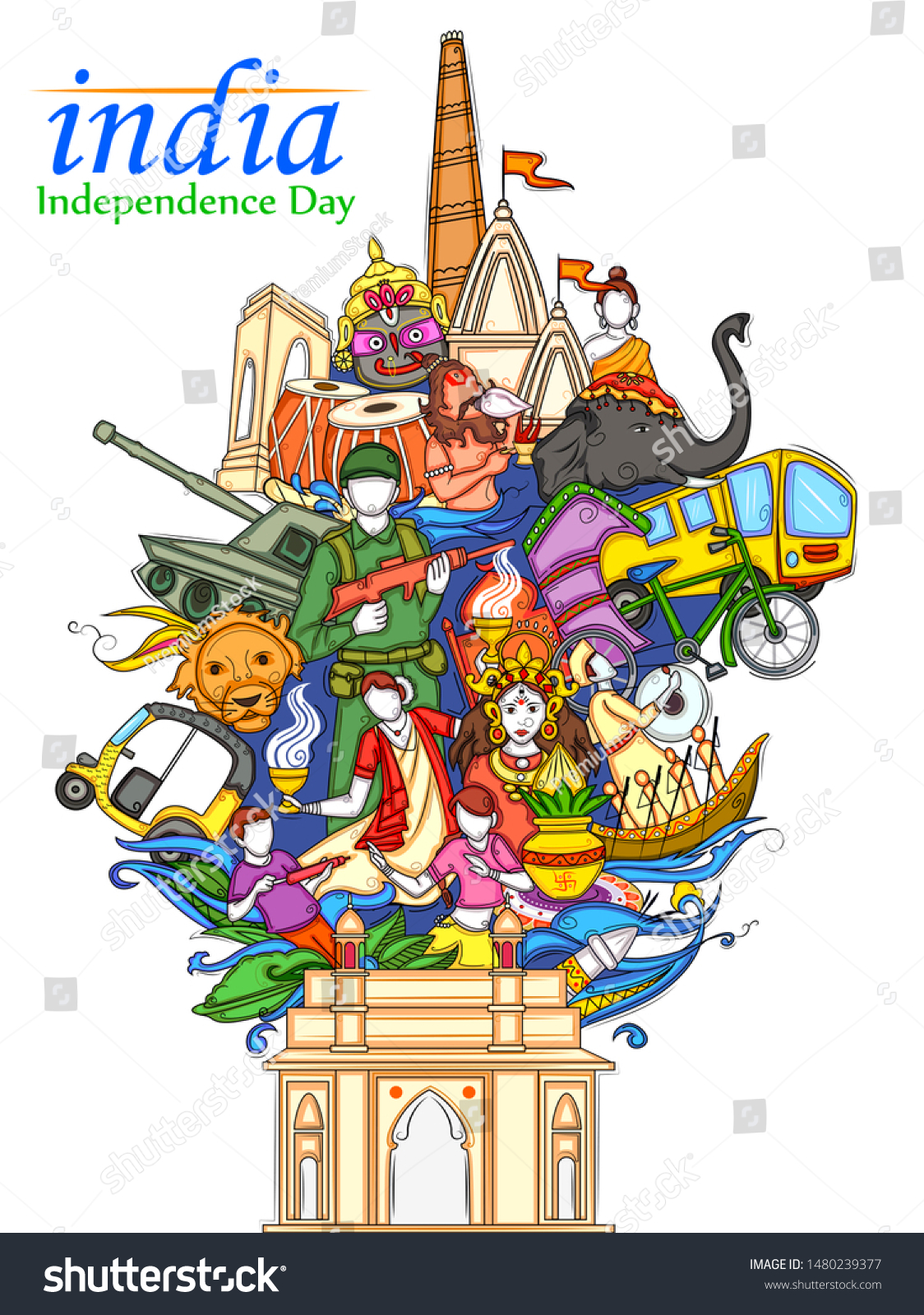 Vector Design Indian Collage Illustration Showing Stock Vector (Royalty ...