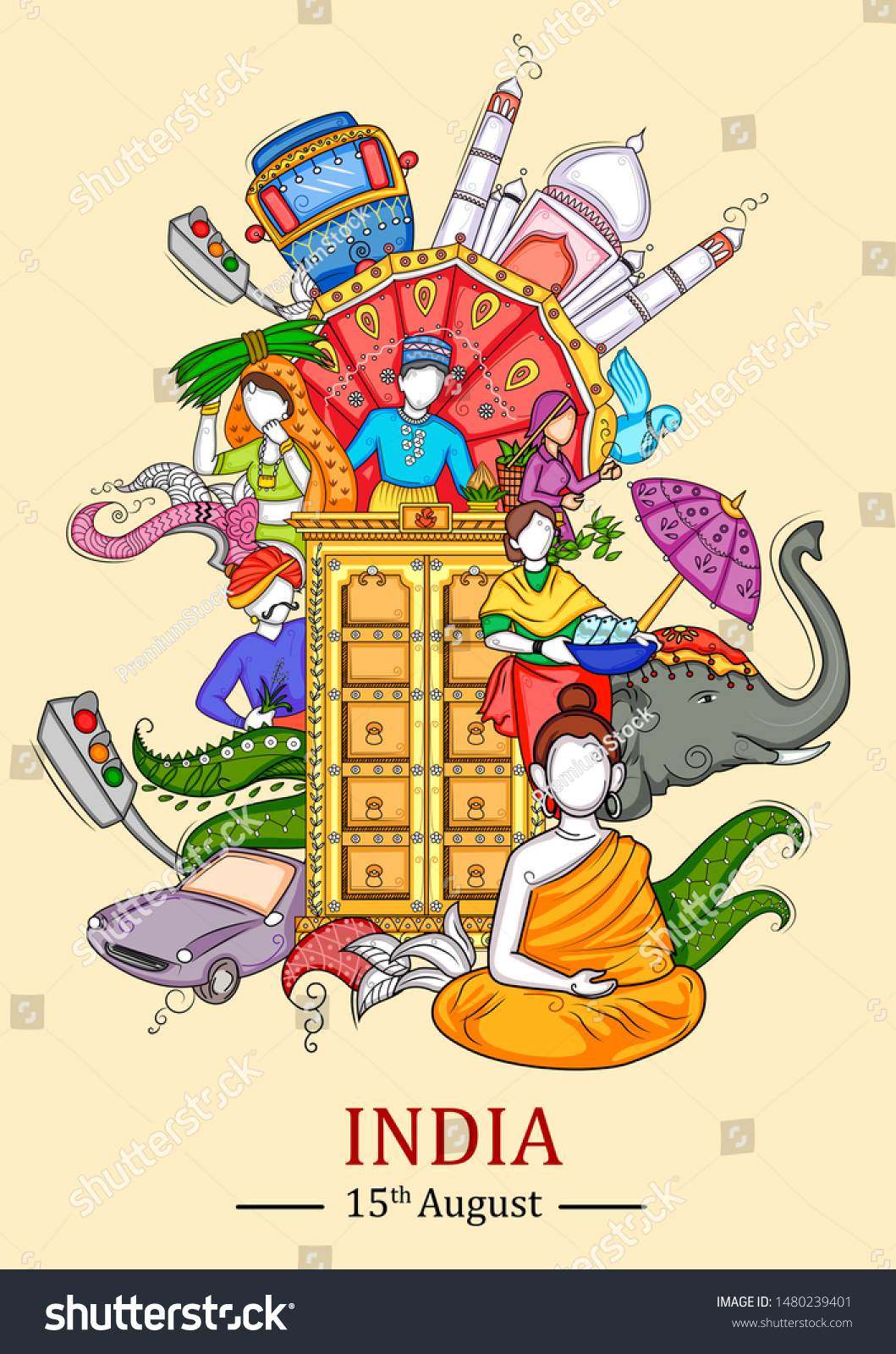 Vector Design Indian Collage Illustration Showing Stock Vector (Royalty ...