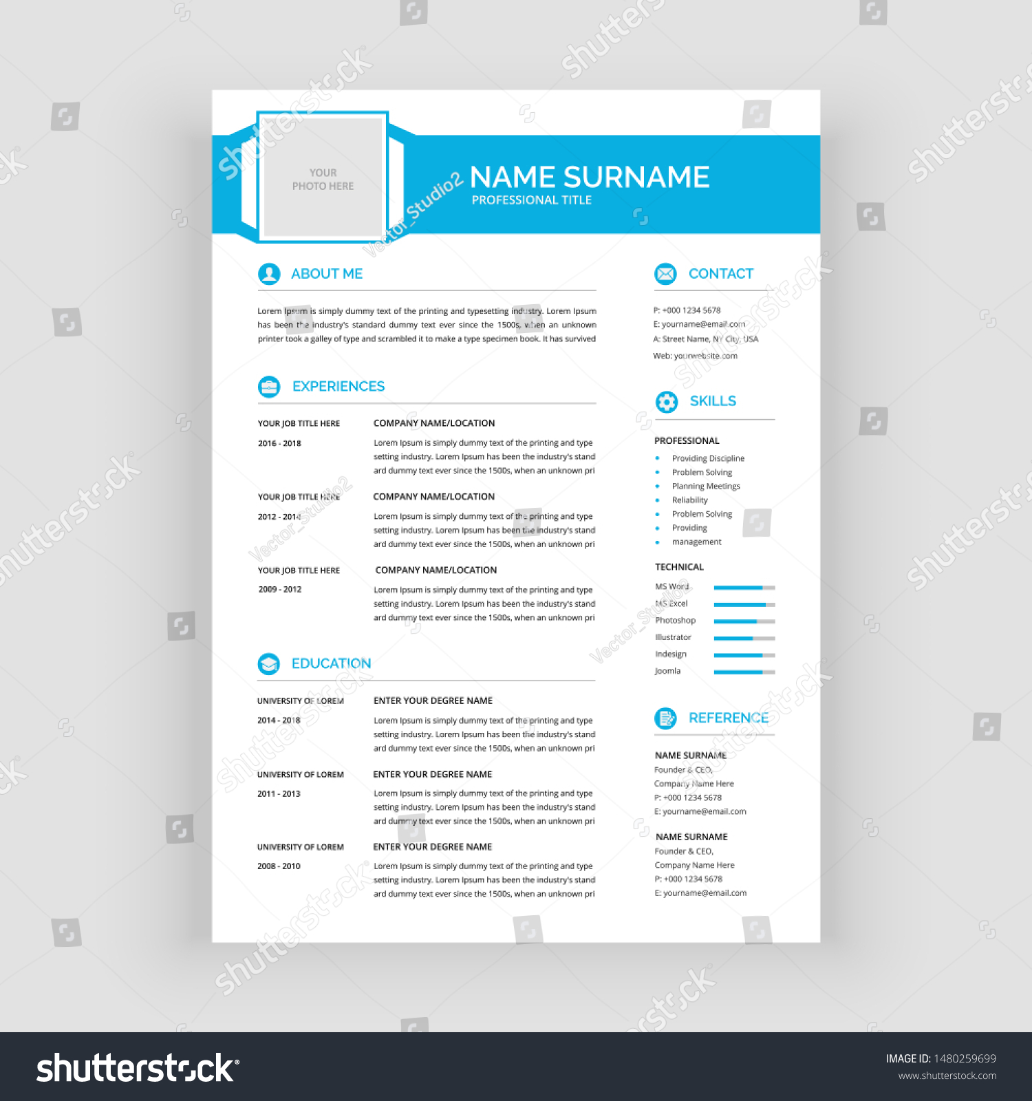 Vector Minimalist Cv Resume Template Flat Stock Vector (Royalty Free ...