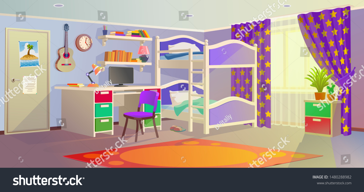 Teenager Room Interior Design Trendy Workspace Stock Vector (Royalty ...