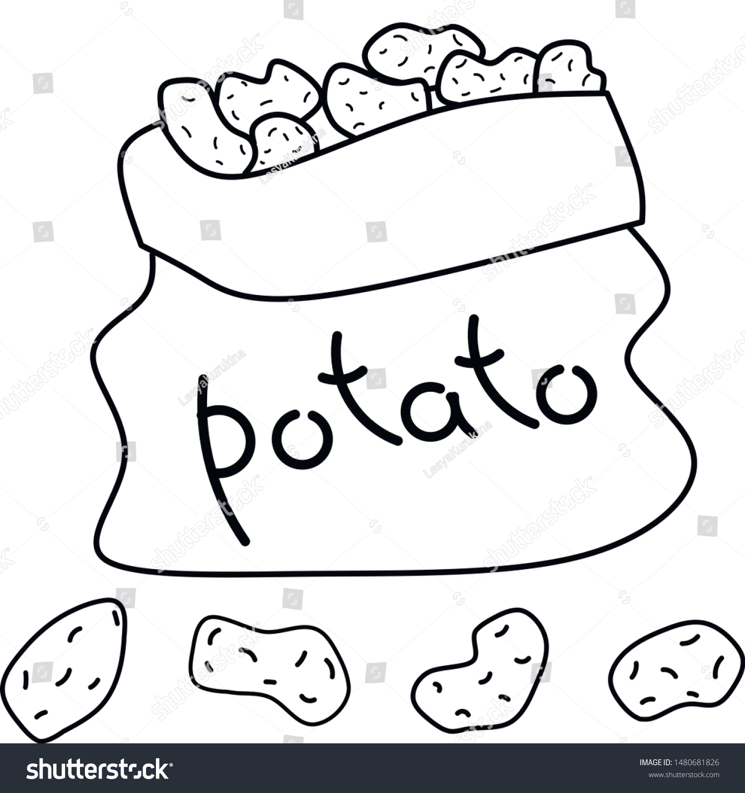 Bag Potatoes Outline Illustration Isolated Stock Vector (Royalty Free ...