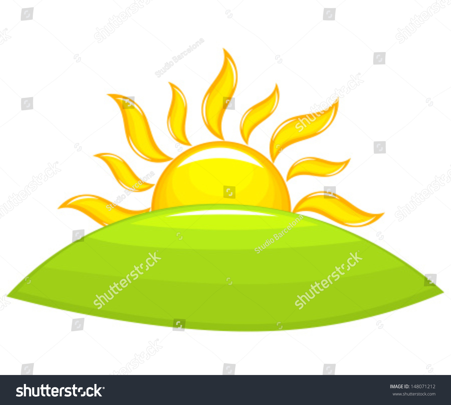 Sun Rising Above Green Hill Vector Stock Vector (Royalty Free ...