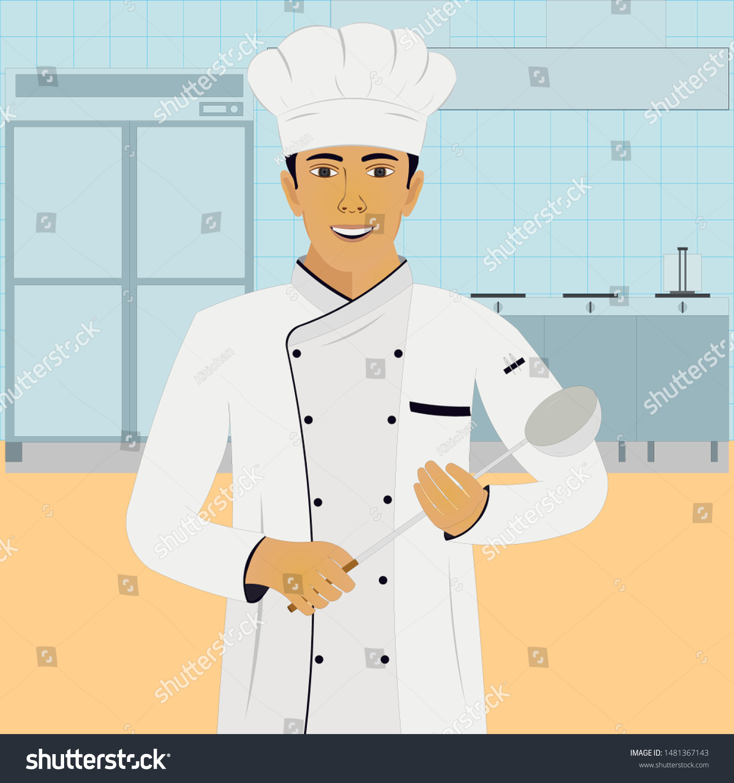 Smiling Chef Draw Cartoon Vector เวกเตอร์สต็อก (ปลอดค่าลิขสิทธิ์