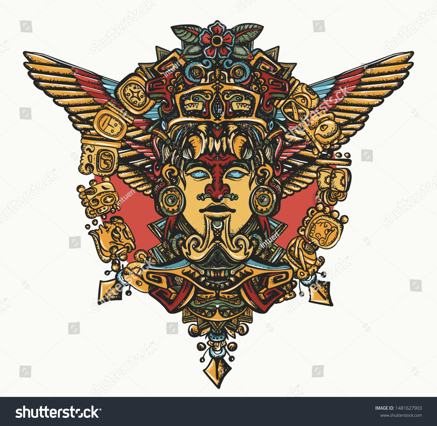 Ancient Mayan Totem Aztec God Gold Stock Vector (Royalty Free ...