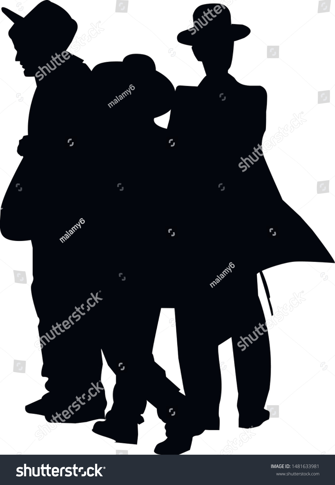 Silhouette Three Religious Jews Walking Down Stock Vector (Royalty Free ...