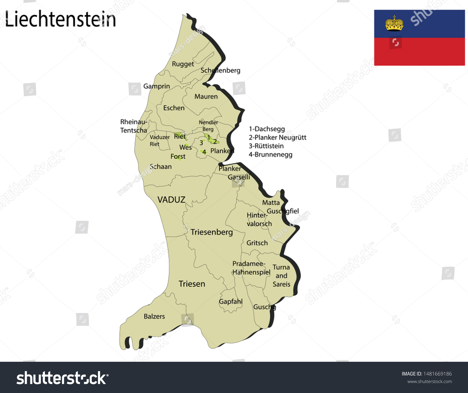 Liechtenstein Political Map Vector Illustration Stock Vector (Royalty