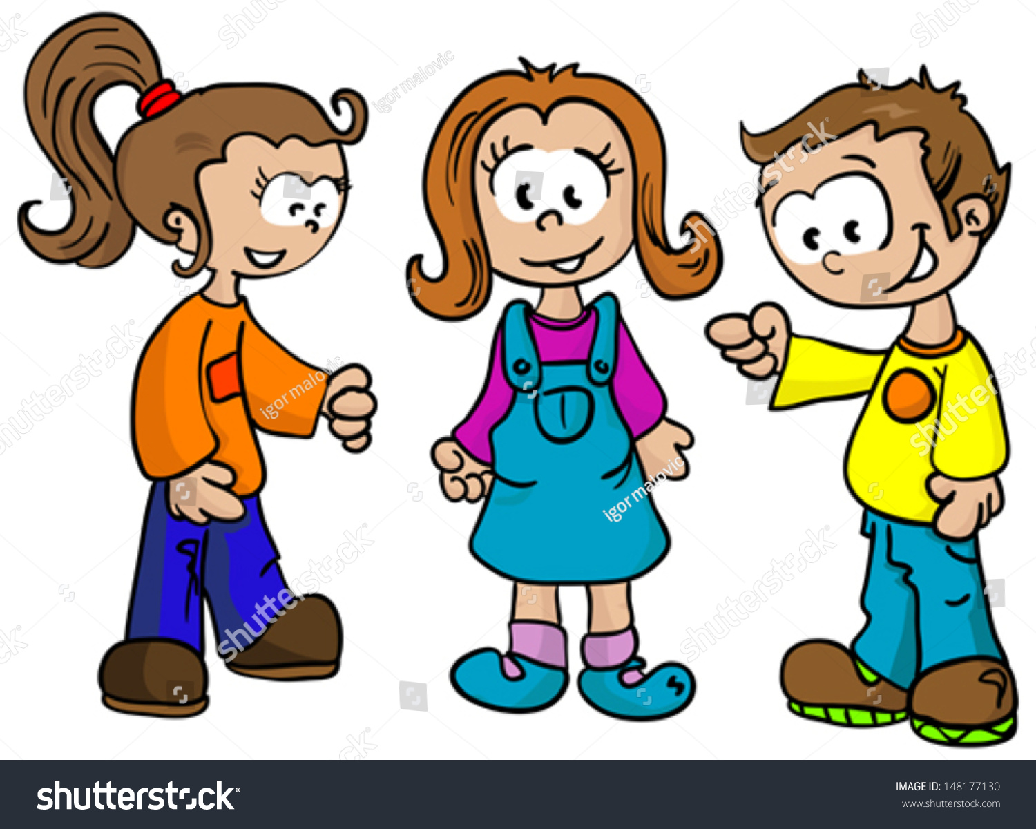 Cartoon Illustration Two Girls Boy Stock Vector Royalty Free 148177130 Shutterstock 5159