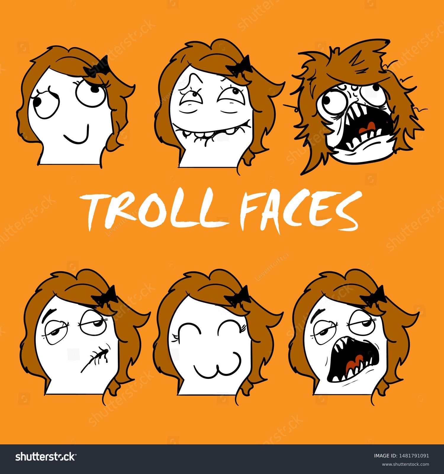 Vektor Stok Emotional Stickers Internet Memes Troll Girl Tanpa Royalti