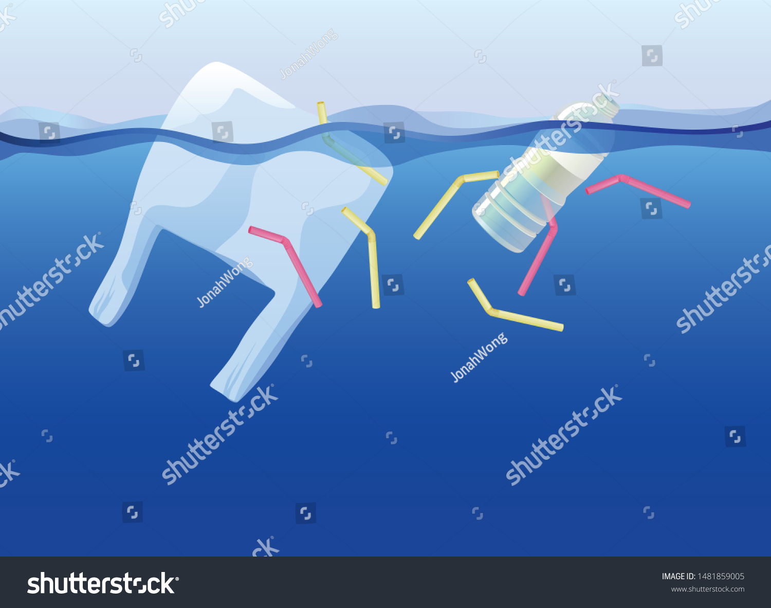 Various Plastic Trash Water Vector Illustration Stock Vector (Royalty ...