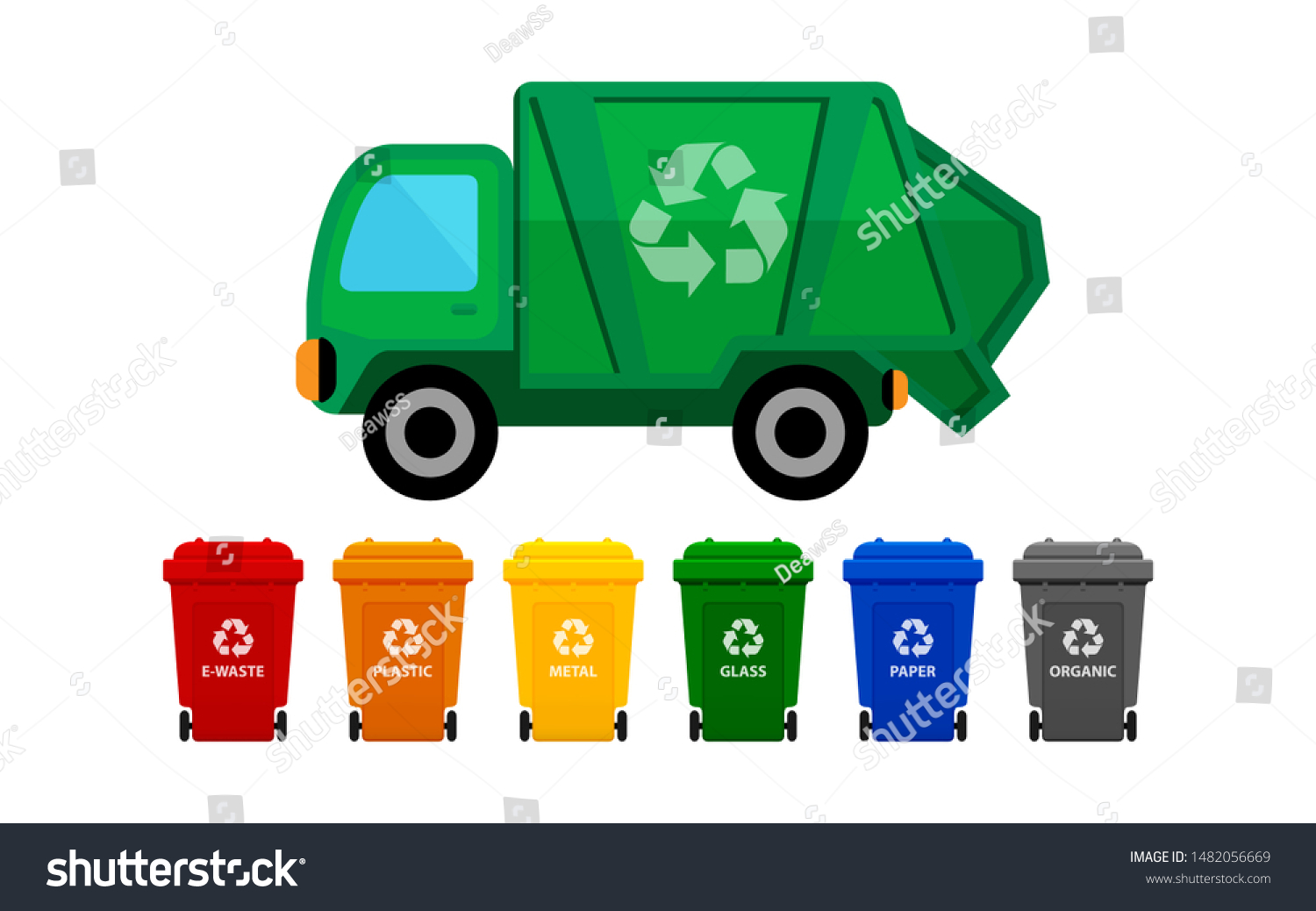 Грузовик с мусором на зелёном фоне