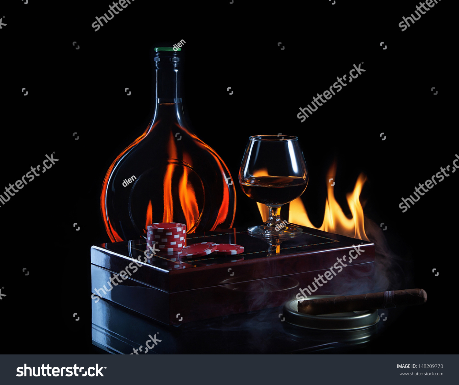 Bottle Glass Cognac Poker Markers Cigar Stock Photo 148209770 Bottle Glass Cognac Poker Markers Cigar Stock Photo 148209770