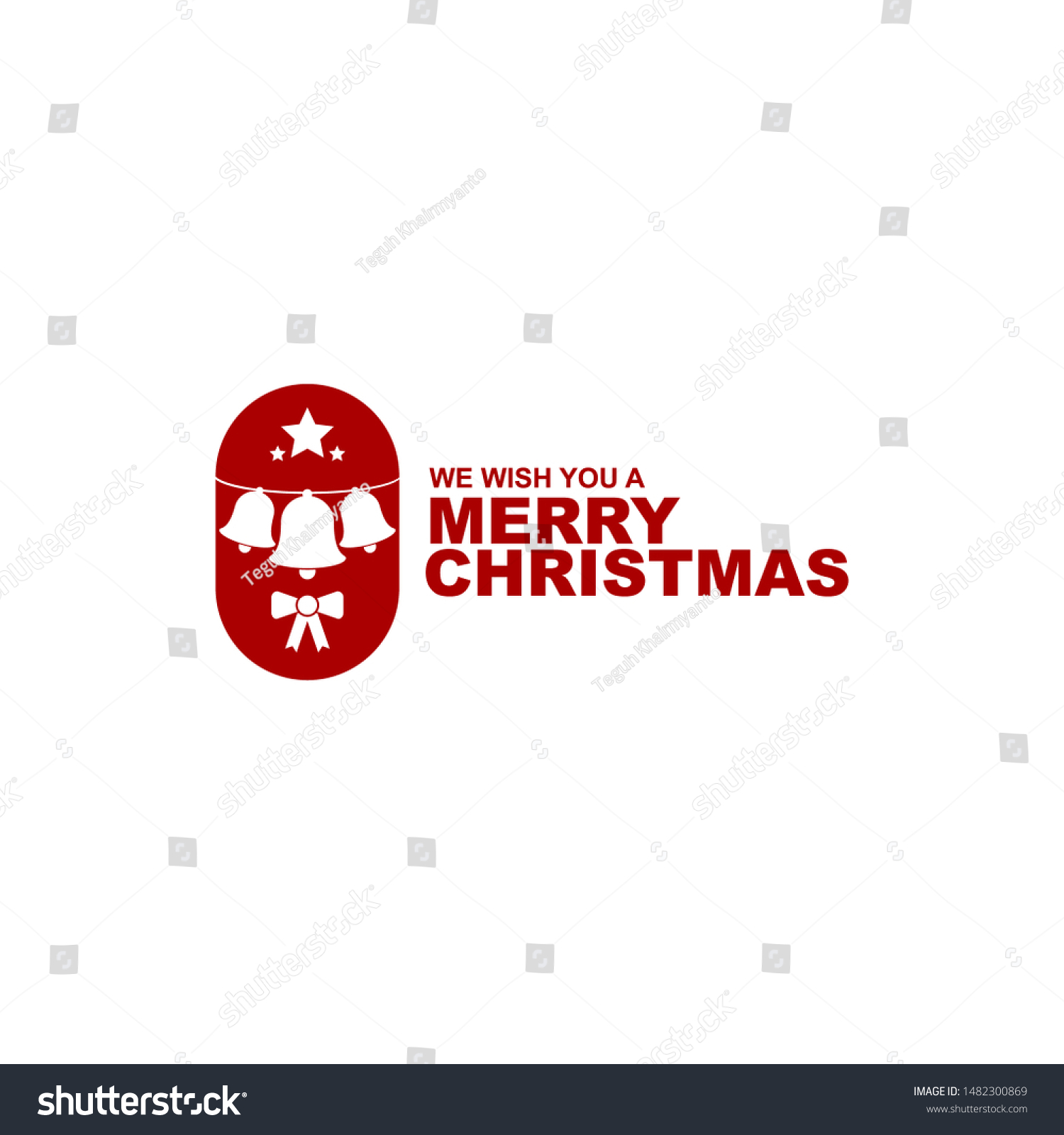 Merry Christmas Letter Bells Stars Ribbon Stock Vector (Royalty Free