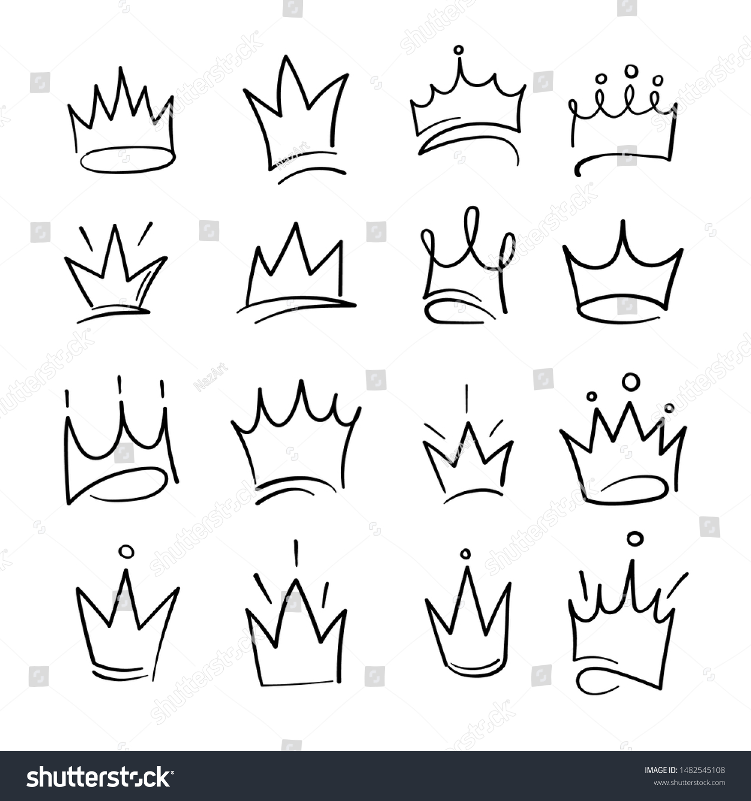 Hand Drawn Crowns Logo Set Queen Stock Vector (Royalty Free) 1482545108 ...