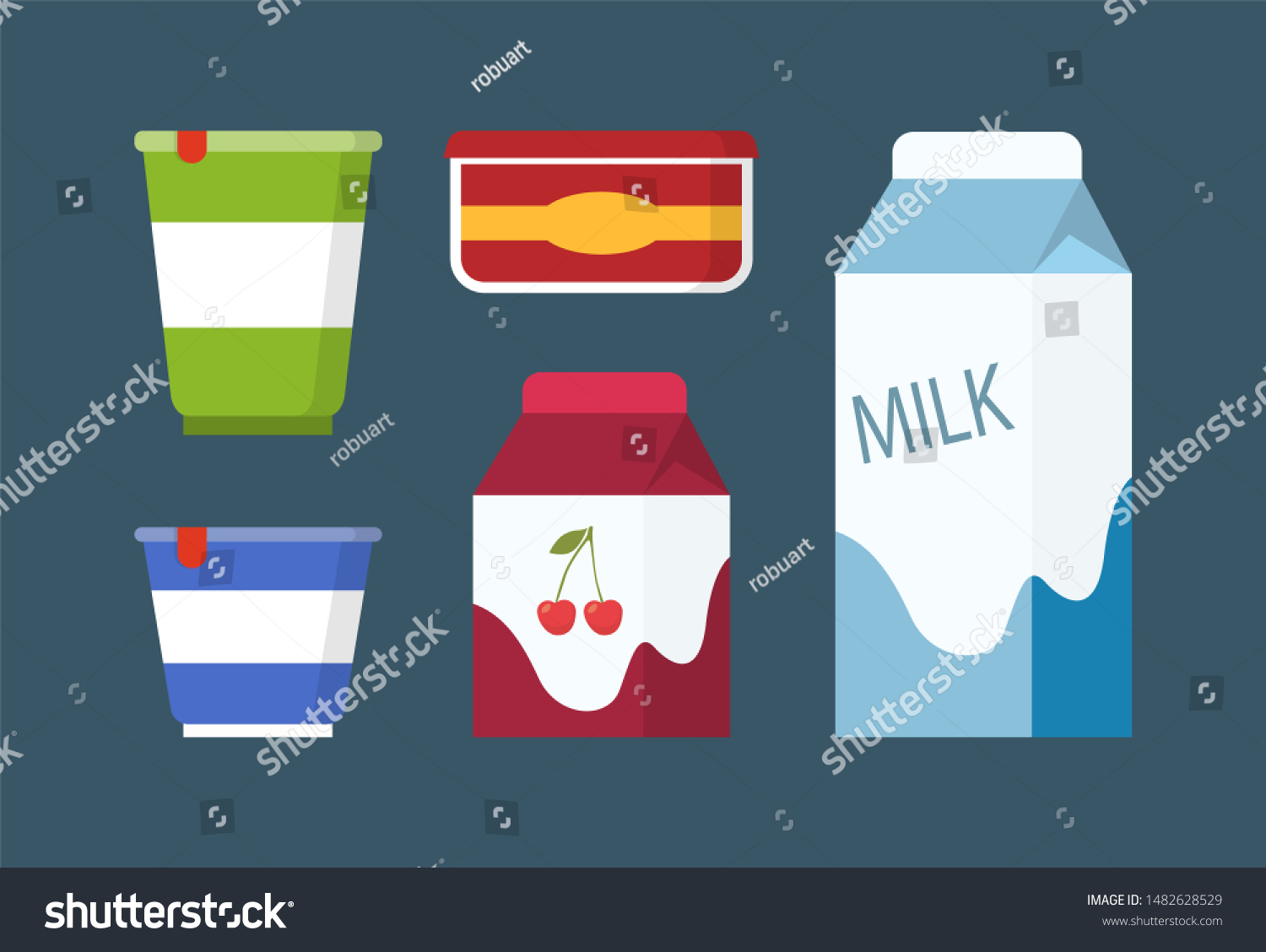 Dairy Products Set Carton Packs Raster Stock Illustration 1482628529