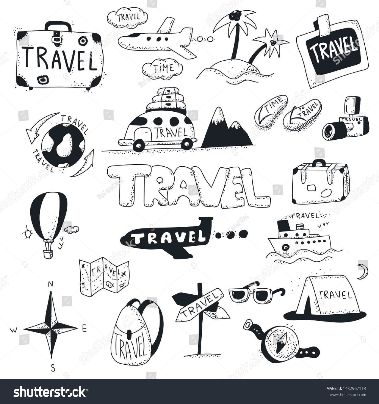 Travel Doodles Vector Sketch Icons Set Stock Vector (Royalty Free ...