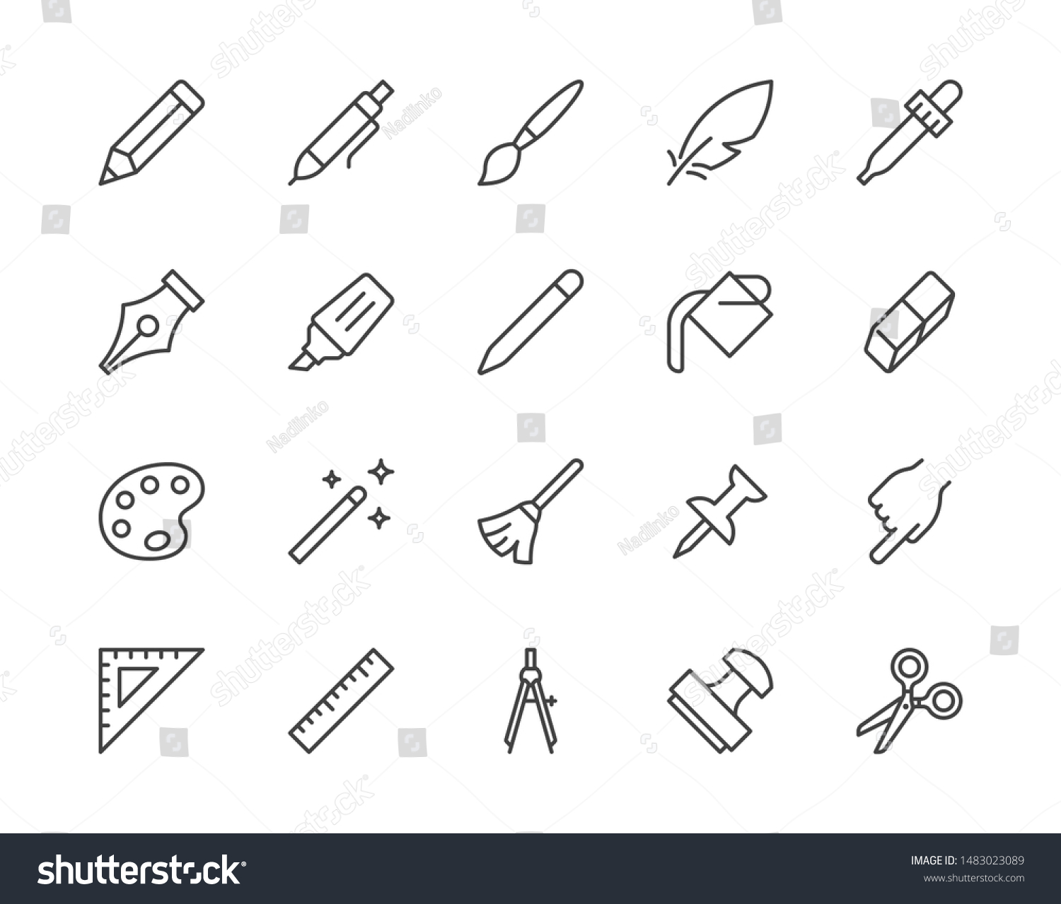 Drawing Tools Flat Line Icons Set Stock Vector (Royalty Free ...