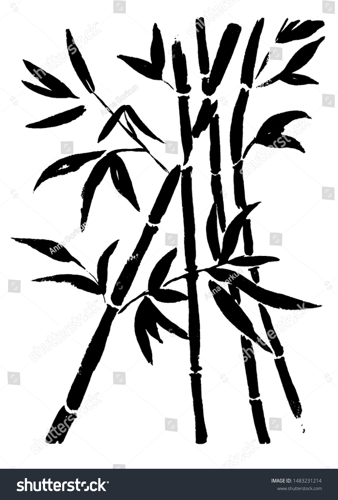 Vector Black Line Bamboo Japanese Style Stock Vector (Royalty Free ...