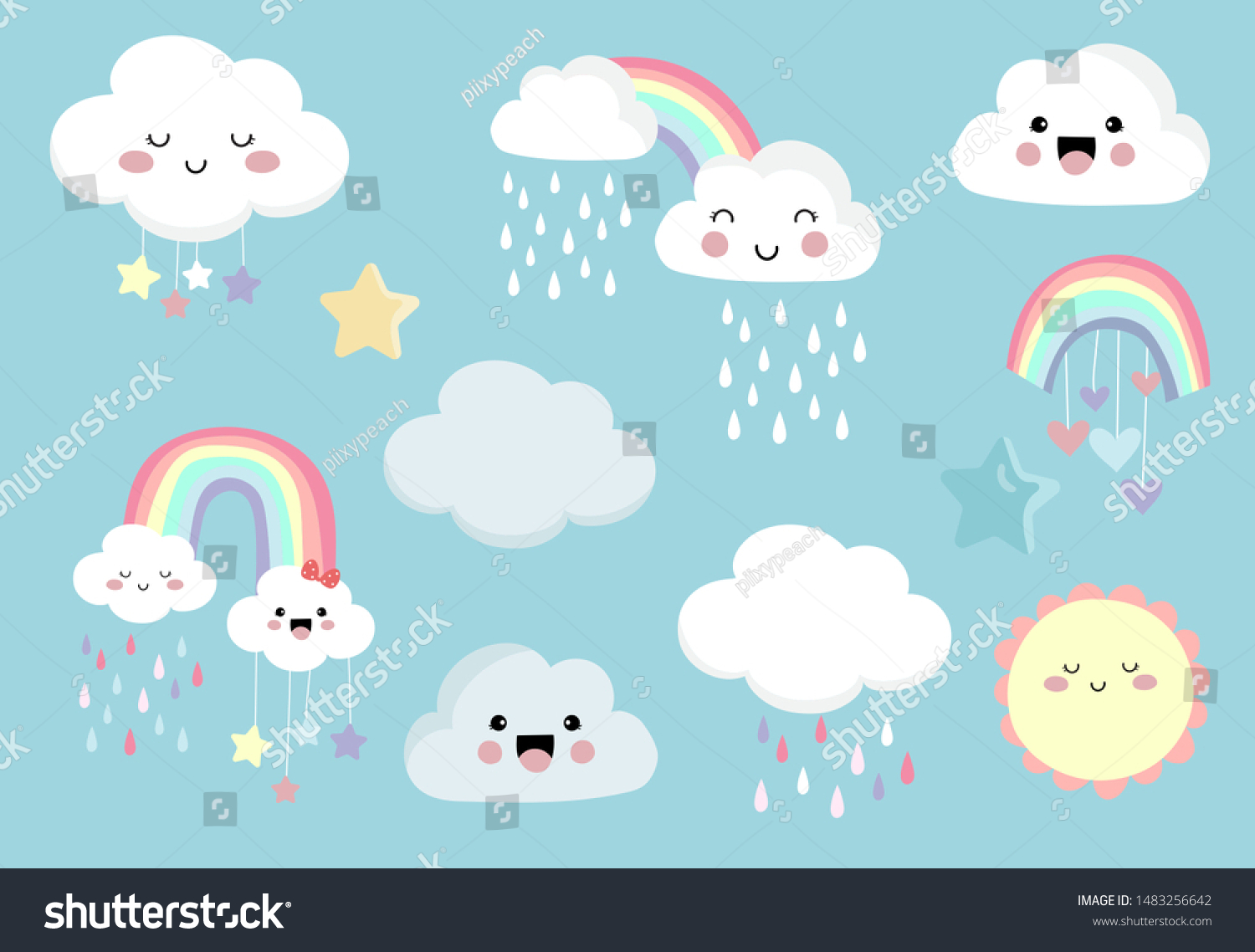 Pastel Rainbow Set Cloudsunstarheart Illustration ...