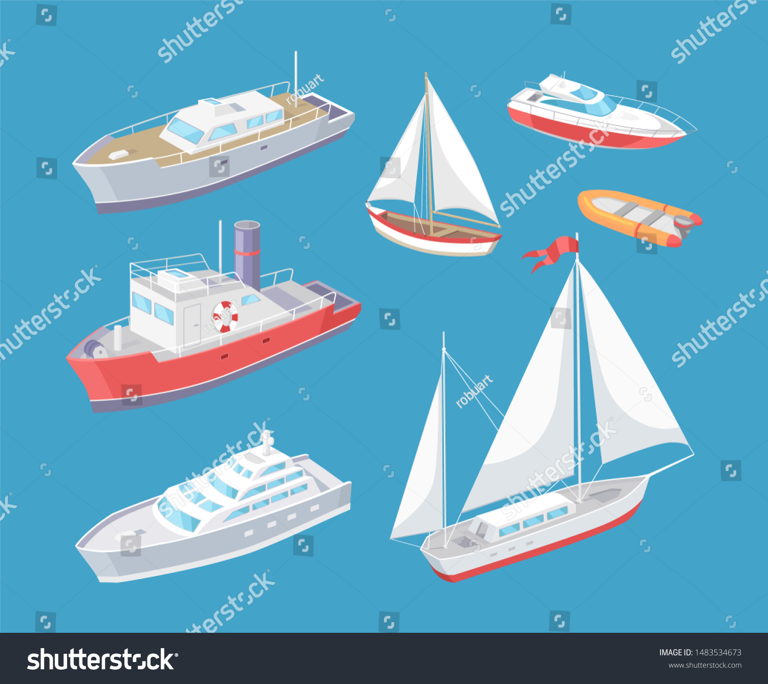 Water Transport Traveling Vessel Raster Set Stock Illustration ...