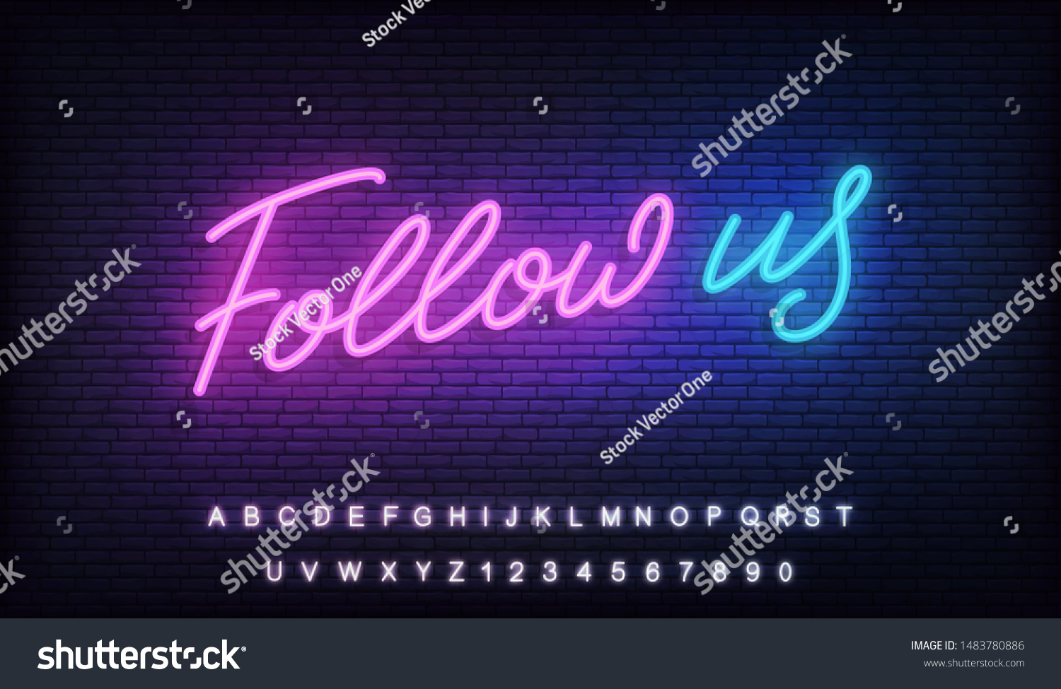 Follow Us Neon Lettering Design Social Stock Vector (Royalty Free ...