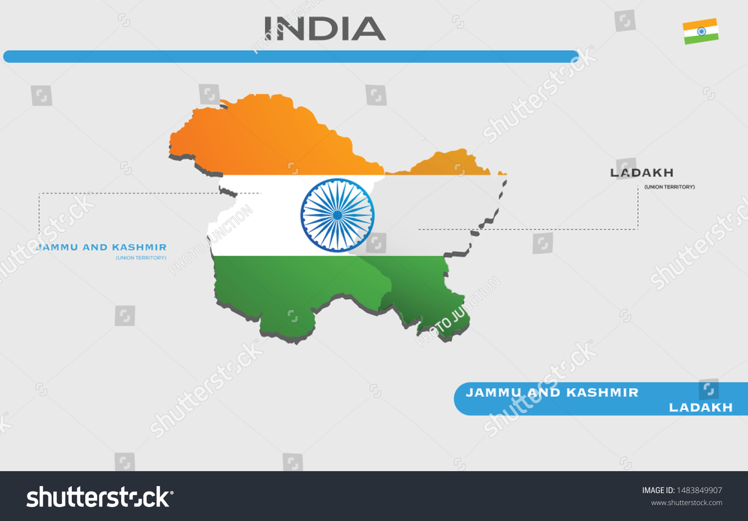 Jammu Kashmir Ladakh Map Union Territories Stock Vector (Royalty Free ...